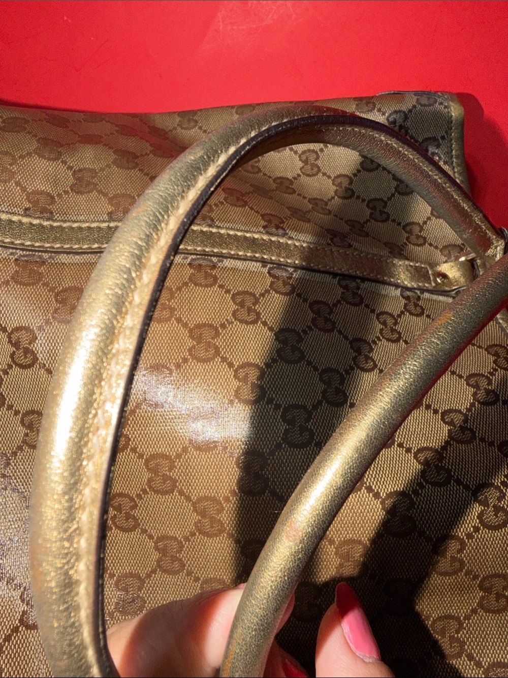 GUCCI Brown GG Monogram Canvas Tote with Gold Trim - Picture 10 of 15